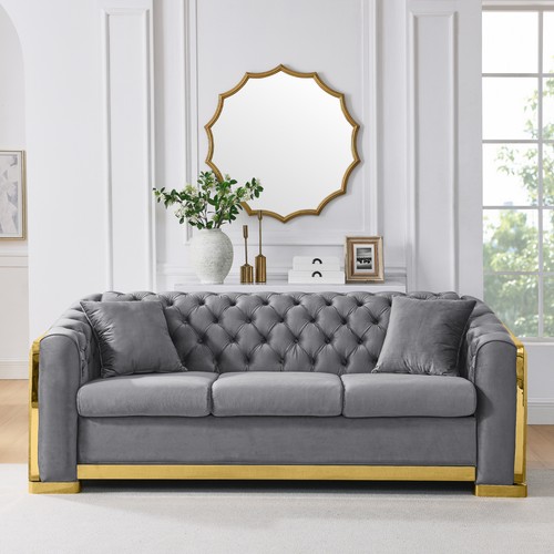 Gray velvet chesterfield - velvet,